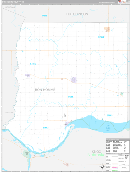 Bon Homme County, SD Zip Code Map